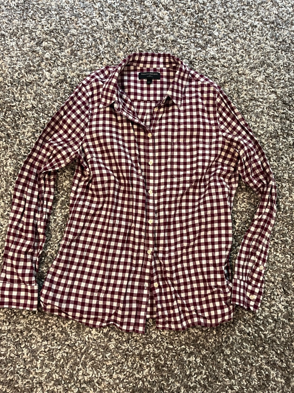 Banana Republic Burgundy and White Gingham Button-Front Shirt